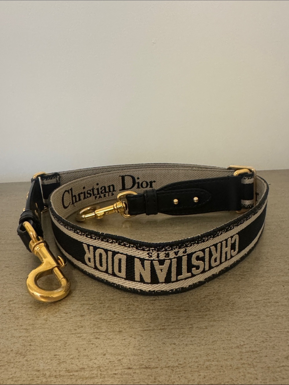 Dior Black and Cream Woven Logo Shoulder Strap with Gold Hardware